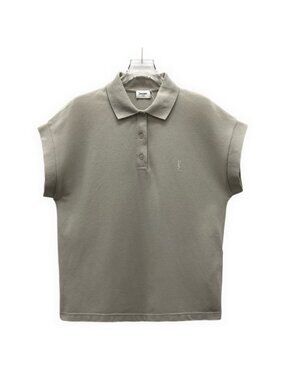 Saint Laurent 2024 Gray Logo Embroidered Batwing Polo Shirt